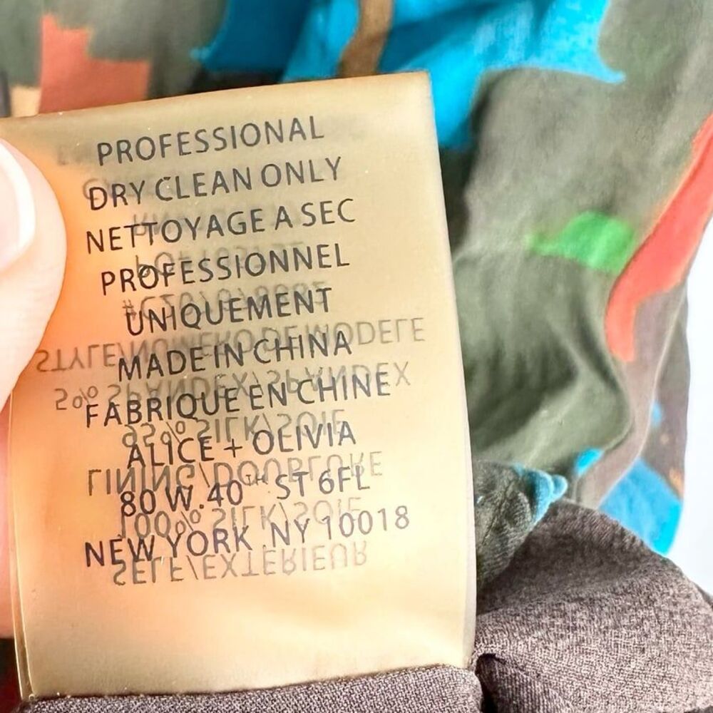 Alice + Olivia Multicolor Short Dress Size XS/S 100% Silk Brown Artsy Geometric - Picture 9 of 9